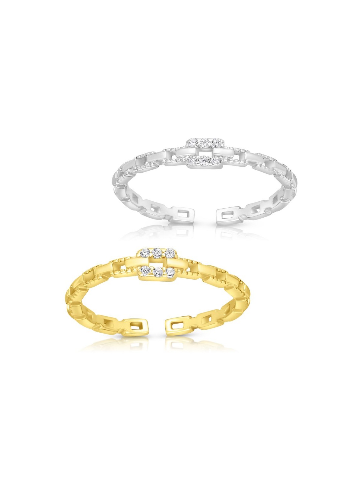 טבעת מתכווננת מכסף סטרלינג עם קישורי זירקונים M... | טבעות יהודיות